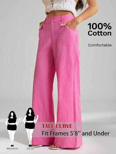 SHEIN Tall CURVE Pantalones anchos de bolsillo sólidos y holgados de talla grande