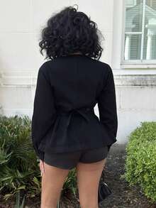 Alexandranx Áo cánh denim thắt nút phía trước thời trang nữ - màu đen - Xem 2