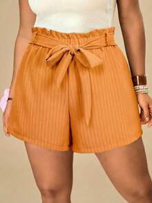 Travachic Plus Size Women Ruffle Waist Loose Orange Shorts Vacation Summer - Orange - View 5