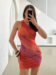 Firerie Gaun Mini Tanpa Punggung Elegan Seksi Warna Pastel untuk Wanita, Cocok untuk Liburan, Golf, dan Musim Panas - Jeruk - View 6