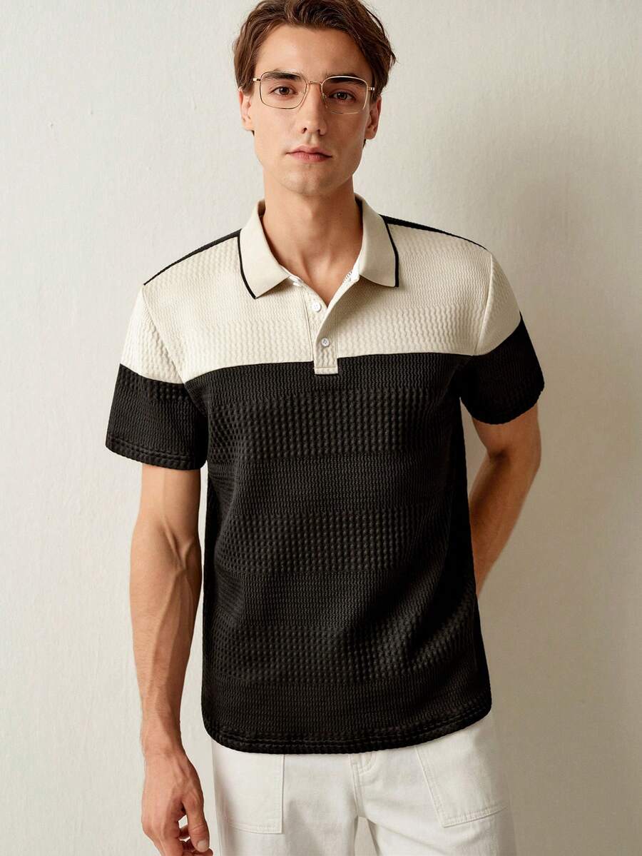 RONVEXI Polo décontracté pour homme, chemise polo pour hommes, polo tricoté à boutons pour hommes, chemise de golf pour hommes - Multicolore - Voir 1