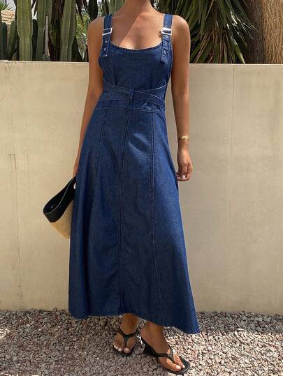 Livesso Women's Casual Denim Jumpsuit Dress For Summer