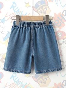 SHEIN | PAW Patrol 1pc Boy Casual Cartoon & Letter Print Denim Shorts, Comfortable Elastic Waist Versatile Jeans Shorts - Blue - View 2