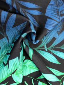 Manfinity Swimmode Men's Ombre Leaf Print Fashion Swim Trunks - Black - View 7