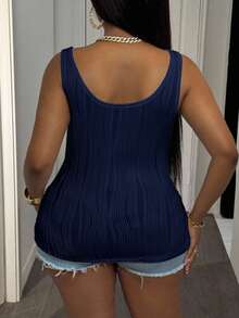 Slaydiva Atasan Camisole V-Neck Kasual Wanita Ukuran Besar, Putih - Navy Blue - View 2