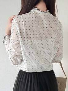 FRIFUL Women's Casual Polka Dot Print Long Sleeve T-Shirt - White - View 4