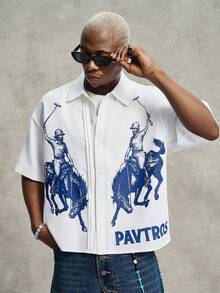 PAVTROS Men's Casual Blue & White Printed Shirt, Versatile For Spring/Summer Daily Wear - White - View 5