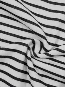 少女圆领条纹印花休闲T恤，春夏款 - 黑與白 - 查看 5