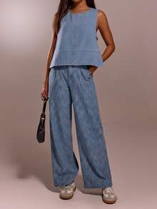 Avantive Trang phục denim nữ/Trang phục đi xem hòa nhạc đồng quê/Trang phục denim/Áo đi chơi, quần jean màu sáng, áo vest, trang phục đi xem hòa nhạc đồng quê/Trang phục đi xem hòa nhạc đồng quê - Rửa tối - Xem 4