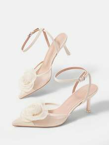 CUCCOO HITCHD Spring And Autumn New Products Apricot Thin Heel Pointed Mesh Lace Flower Fashion Versatile Wedding Shoes Ladies High Heel Shoes - Apricot - View 10