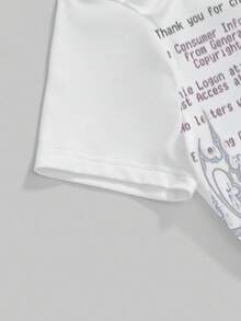 ROMWE Anime 动漫复古病娇十字音乐标语不对称肩性感女款T恤 - 白色 - 查看 3