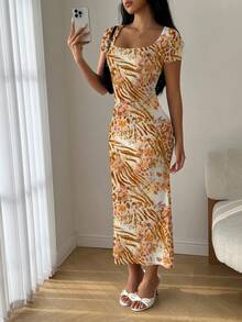 Modelyn Đầm ôm sát mùa hè cổ vuông dáng đuôi cá xếp nếp - Nhiều màu - Xem 3