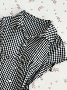 Elamini 女士街头风黑白格子衬衫裙 - 彩色 - 查看 4