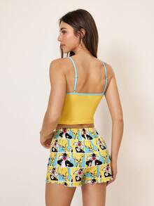 LOONEY TUNES X SHEIN Bộ đồ ngủ nữ in hình hoạt hình, gồm áo hai dây và quần short. - Nhiều màu - Xem 2