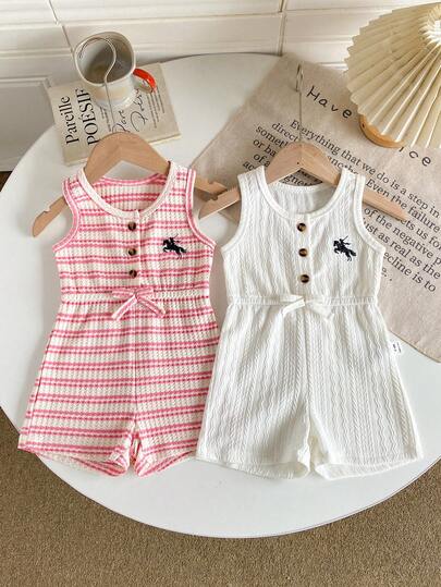 SHEIN Playful Pals Baby Girl Infant Toddler 0-3 Years All-Match Versatile Casual Fuzzy Rib-Knit Cropped Camisole And Shorts 2-Piece Set, Pink And Gray, Suitable For Both Home And Outdoor Wear