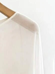 Franclia Blusa de mujer de manga larga, suelta y fluida de gasa - Beis - Ver 3