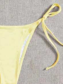 SHEIN Swim 纯色系带泳裤，适合海滩度假 - 淡黃色 - 查看 3