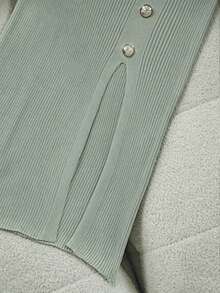 Franclia Women's Elegant Fitted Round Neck Short Sleeve Slit Decorative Button Knit Dress, Summer - Mint Green - View 7