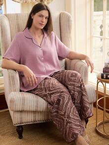 Doze Lane Geometric Totem Print Plus Size Casual Pajama Set - Multicolor - View 7