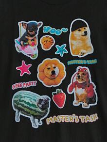 Open Phase Camiseta negra con gráfico estético y perro divertido - Negro - Ver 5