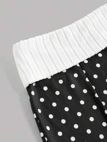 SHEIN Girlism Áo lót nữ tuổi teen phong cách retro hàng ngày, quần dài dệt kim gân màu đen ống rộng chấm bi Pháp đen trắng, quần ống loe rộng, quần thể thao chấm bi, quần thể thao ống loe, quần thể thao dễ thương, quần thể thao nữ tuổi teen. - Đen và trắng - Xem 7