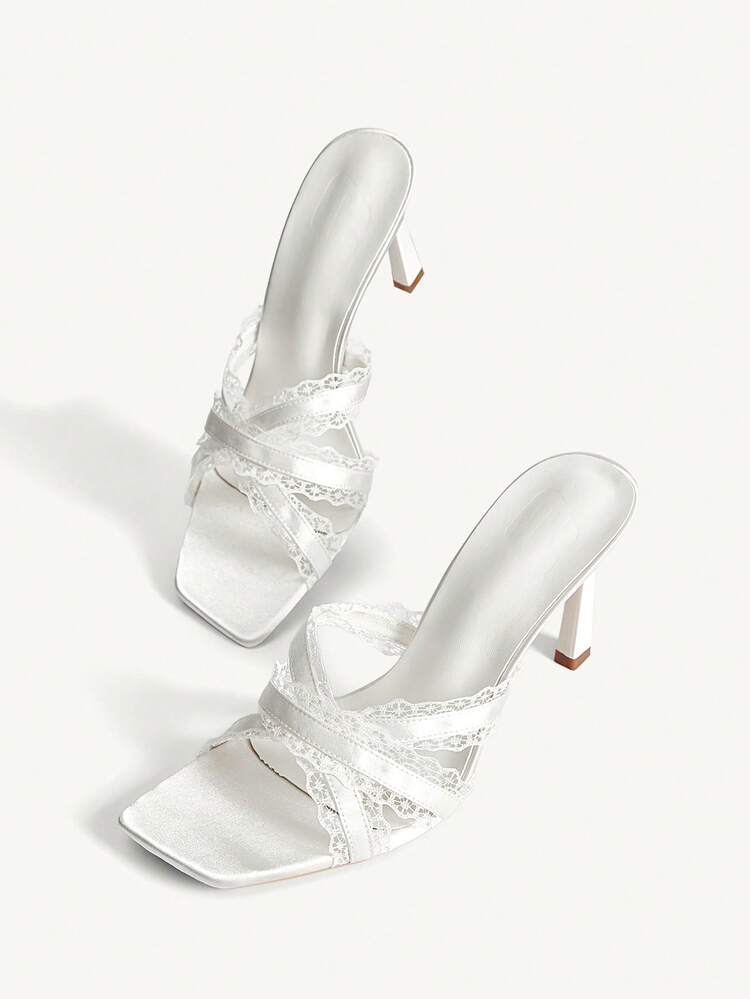 CUCCOO CHICEST Women Shoes Spring And Summer New Square Toe Stiletto White Lace Thin Strip Women's High Heel Sandals Fashion Comfortable Versatile Elegant Sexy Party Women Sandals Slippers Women's Shoes