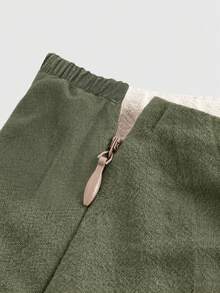 ROMWE Fairycore 大码女式文艺复兴乡村风格拼色系带半身裙 - 軍綠色 - 查看 4