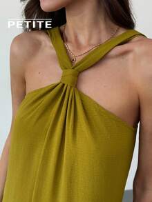 SHEIN Aloruh Petite 娇小女款春夏新款度假风露背A字超长绿色连衣裙 - 綠色 - 查看 2