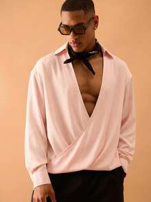 Musero Camisa de Manga Longa Estilo Chiffon Drapeado, Apenas para Verão, Estilo Inteligente de Rua, Férias, Primavera e Verão - Rosa chiclete - Visão 5