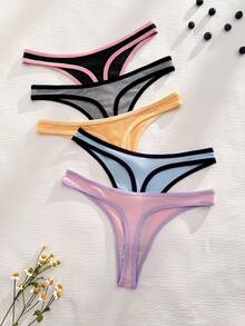 Eraneu 5pcs/Pack Sweet Colorblock Trim Women's Thong Panties - Multicolor - View 2