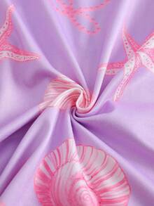 女童蝴蝶印花开衫短袖上衣和短裤两件套睡衣，优雅时尚 - 紫色 - 查看 8