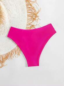 Swim Basics Women's Solid Color V-Neck Swimwear Bottom, Sexy And Minimalist Design For Daily Casual Wear For Summer Beach Vacation - Hot Pink - View 3