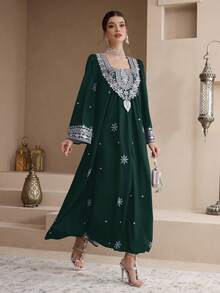 Al Najma Women's Floral Print Ruched Casual Party Dress - Dark Green - View 5