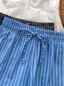 Qadelle Women's Summer Vacation Casual Striped Ruffle Hem Shorts - Blue - View 4