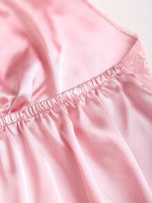 Sweetra Áo hai dây cổ chữ V phối ren, dây mảnh, kiểu dáng mùa xuân/hè dành cho nữ. - Hồng - Xem 4