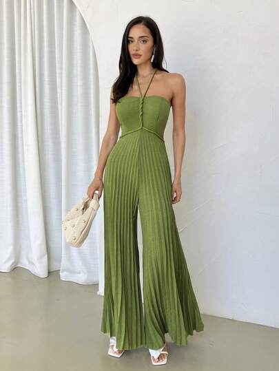 Firerie 女士优雅雪纺露背高腰阔腿连体裤，适合海滩、度假、休闲、音乐节、圣帕特里克节派对、春夏穿着