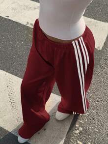 Muchica Pantalones de chándal de pierna ancha de punto de algodón color vino tinto para mujer - Burdeos - Ver 4