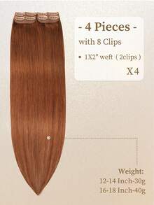 4PCS With 8 Clips Straight Clip In Hair Extensions 100% Real Human Hair Color 33# Auburn Brown 12-18 Inch Double Weft Invisible Clip Hair Extensions Remy Natural Human Hair For Women Girls Daily Full HeadUse Winter Christmas Halloween Costumes Autumn Outfits Women Fall Outfits - S33 - View 3