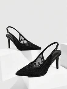 CUCCOO SZL Giày sandal cao gót nữ màu đen thắt nơ kiểu Pháp, chất liệu lưới thoáng khí, quai cài khóa, kiểu dáng khoét lỗ, thích hợp đi làm, hẹn hò, dự tiệc, lễ hội, đám cưới, du lịch. - màu đen - Xem 1