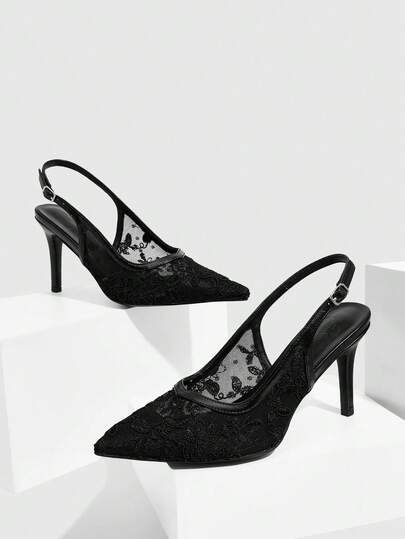 CUCCOO SZL Giày sandal cao gót nữ màu đen thắt nơ kiểu Pháp, chất liệu lưới thoáng khí, quai cài khóa, kiểu dáng khoét lỗ, thích hợp đi làm, hẹn hò, dự tiệc, lễ hội, đám cưới, du lịch.