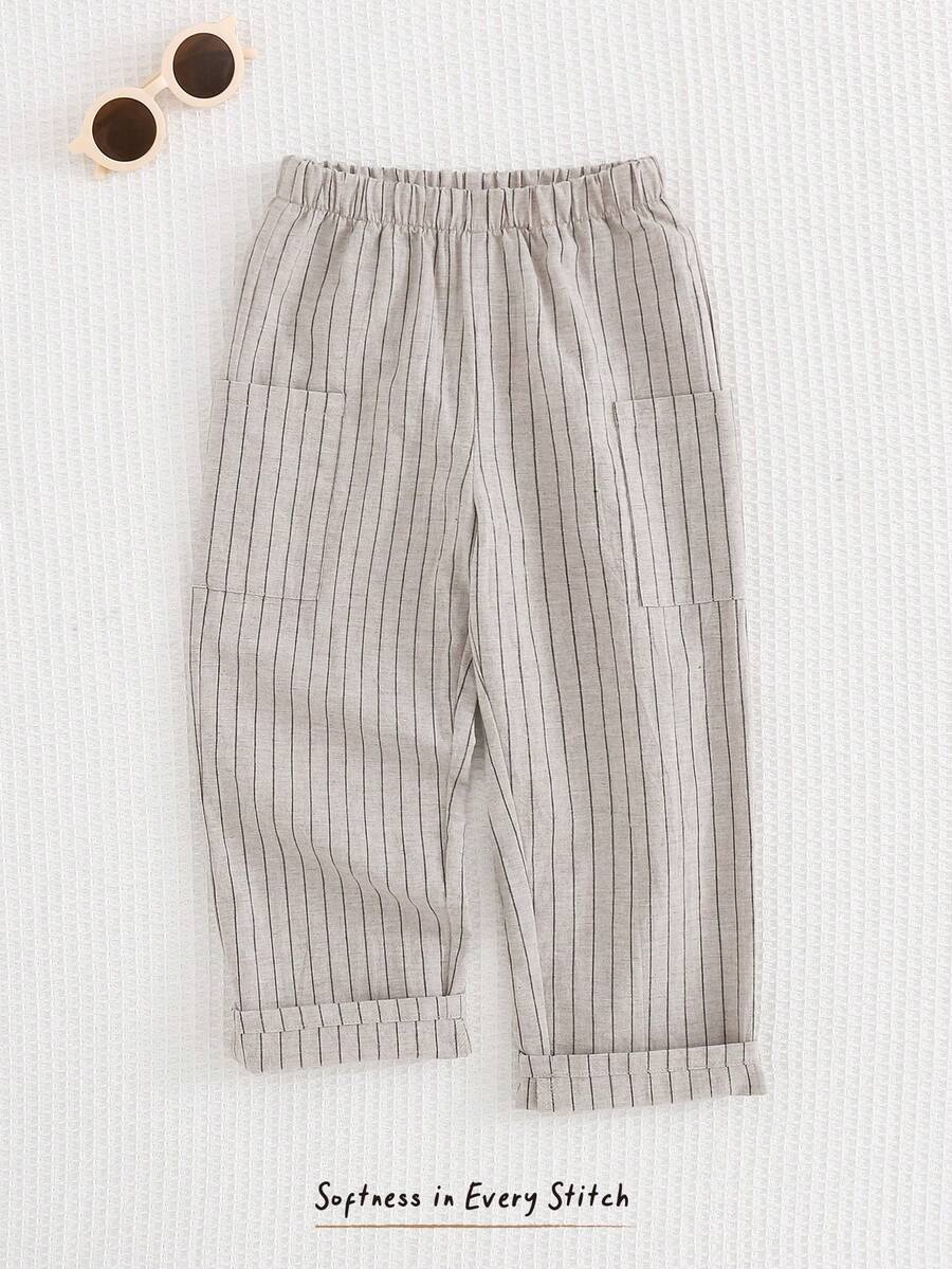 Cozy Pixies Quần ống rộng kẻ sọc, cạp chun, phối túi, thích hợp cho bé trai, kiểu dáng thường ngày đi nghỉ mát và đi làm. - Nhiều màu - Xem 1