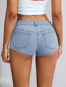 SHEIN ICON Quần short denim nữ dáng ôm, đa năng, có túi. - trắng - Xem 2