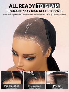 ALL READY WIG 抽绳假发帽，适合所有头型，无胶，13x6 波浪卷发假发，真人发丝，预拔透明蕾丝，漂白发结，180% 密度，适合女性，含婴儿发丝 - Natural Black - 查看 5