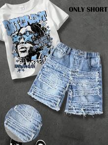Young BoyBlue Denim Frayed Hem Shorts - Light Wash - View 1