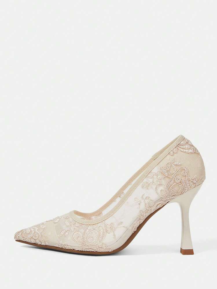 CUCCOO HITCHD Women Shoes Pointed Thin High Heel Light Apricot Lace Mesh Sexy And Comfortable Daily Versatile Women's High Heel Shoes Simple Temperament Fashion Party Wedding Banquet Women's Shoes