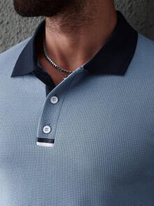 Manfinity CasualCool Men's Contrast Color Collar Waffle Polo Shirt And Shorts Set - Multicolor - View 7