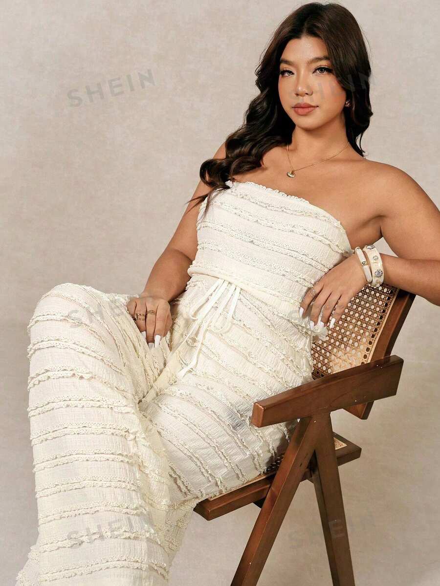 Juhart Bộ đồ liền thân nữ cỡ lớn, chất liệu dệt kim, kiểu dáng thanh lịch, thoải mái, tối giản, thích hợp cho mùa hè, gồm quần dài và quần lửng, màu be. - Màu be - Xem 1