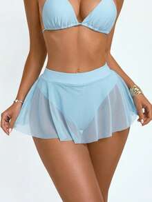 Swim Basics Váy xếp ly cho quần bơi nữ, có viền bèo nhún, chất liệu lưới, thích hợp mặc ngoài quần bơi, quần đùi bikini, váy che phủ quần bơi, quần short bikini, váy che phủ đồ bơi, quần váy bơi cho bãi biển. - Màu xanh nhạt - Xem 4