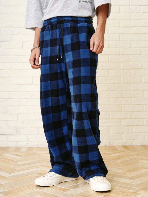 Zalmeno Pantalones con bolsillos en diagonal y estampado de cuadros para hombre, para otoño e invierno