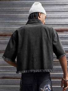 AXEPEAK 男士水洗贴花刺绣时尚夹克 - 深灰色 - 查看 2